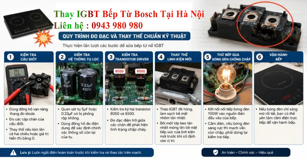 Kiểm tra IGBT và sửa mạch công suất bếp từ Bosch tại Hà Nội